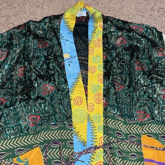 Guru For Life Upcycled Patchwork Mixed Floral Print 100% Silk Sari Kimono Boho - Picture 3 of 14